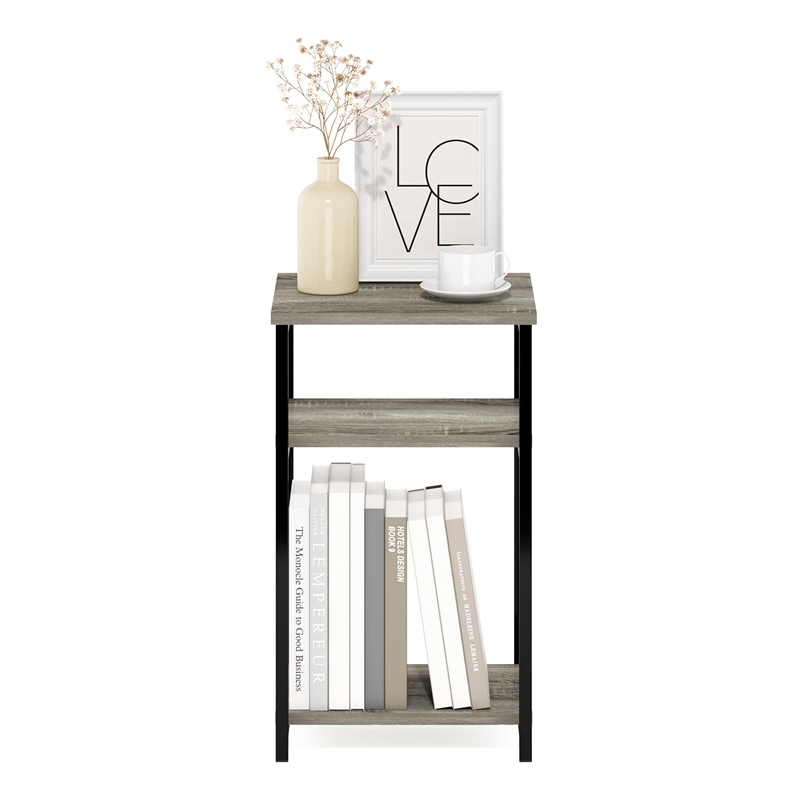 Furinno JUST 3-Tier Industrial Metal Frame End Table with Storage French Oak