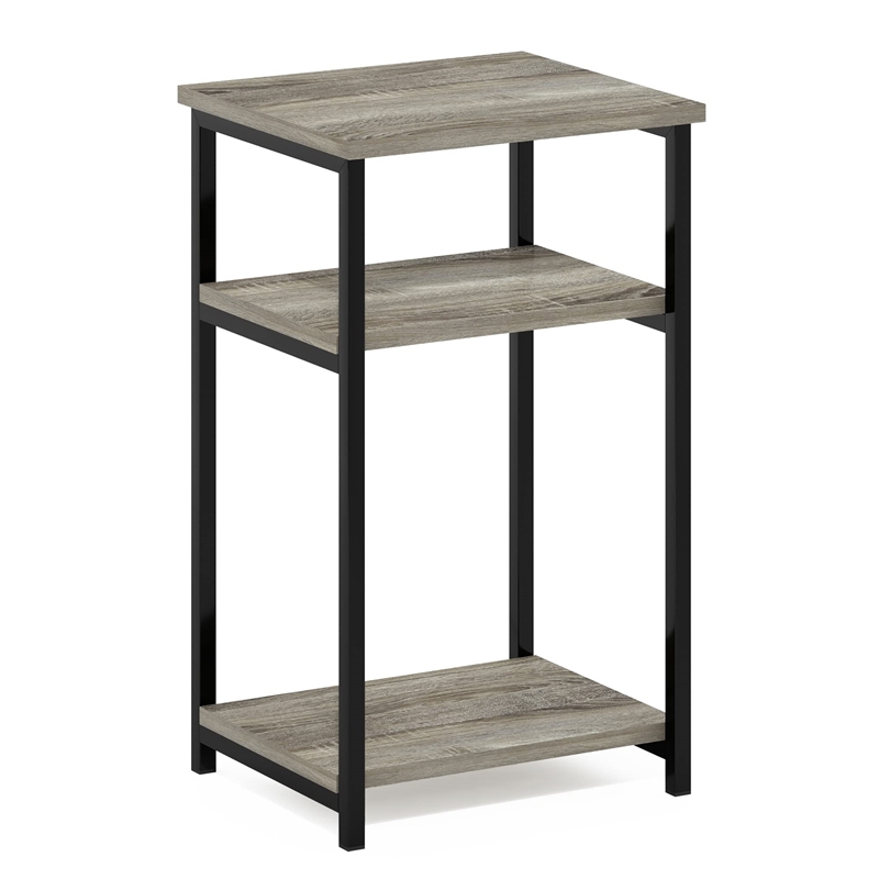 Furinno JUST 3-Tier Industrial Metal Frame End Table with Storage French Oak