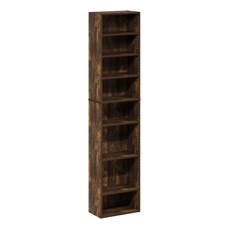 Furinno INDO 8-Tier AdJUSTable Shelves Multimedia Media Storage Tower Amber Pine