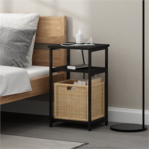 Furinno MORETTI 3-Tier USB and Type-C Charging Port Open Storage Side Americano