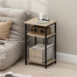 Furinno MORETTI 3-Tier USB and Type-C Charging Port Open Storage Bauhaus Oak