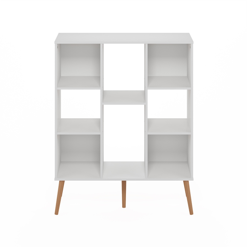 Furinno Claude Mid Century Style 8-Cube Bookcase in Bookshelf in Storage White