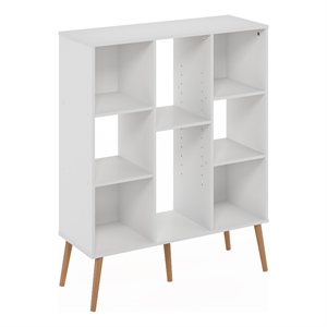 Furinno Claude Mid Century Style 8-Cube Bookcase in Bookshelf in Storage White