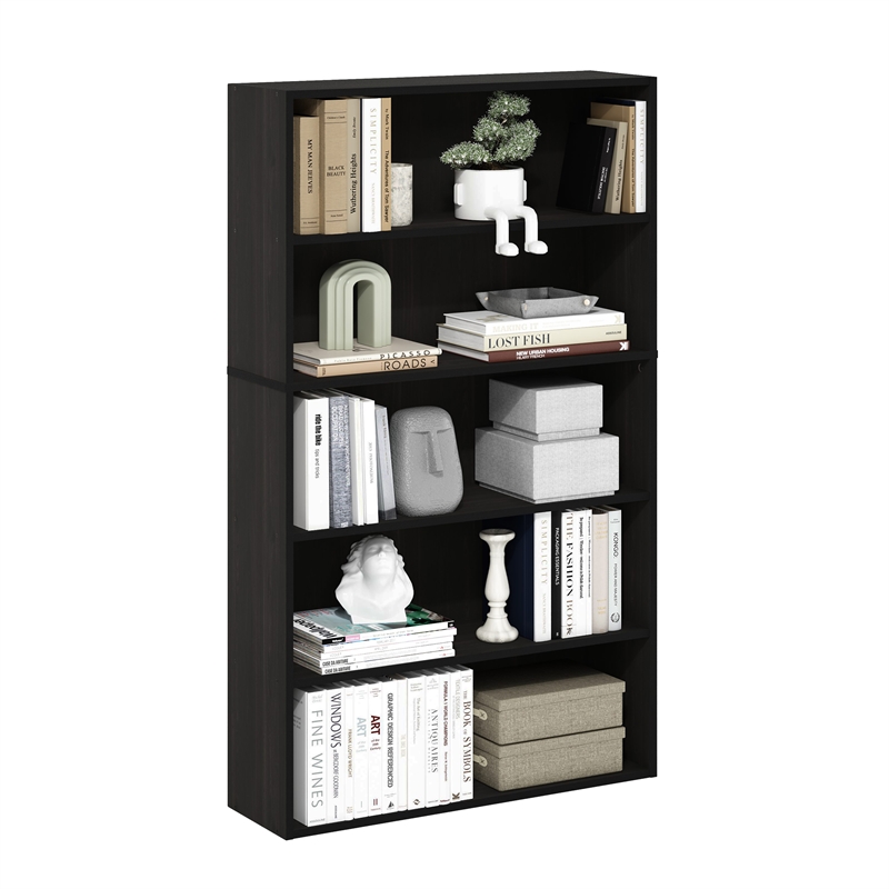 Furinno PASIR 5-Tier Bookcase in Bookshelf in 31.5 Inch Wide in Espresso