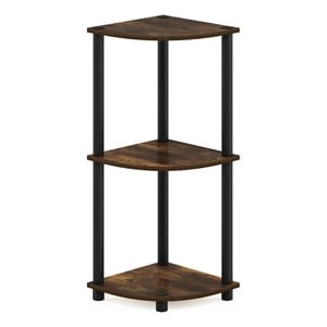Furinno TURN-N-TUBE 3-Tier Corner Display Rack Multipurpose Amber Pine/Black