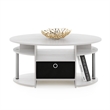 Furinno JAYA Simple Design Oval Coffee Table with Bin in Stainless Steel Tubes