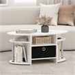 Furinno JAYA Simple Design Oval Coffee Table with Bin in Stainless Steel Tubes