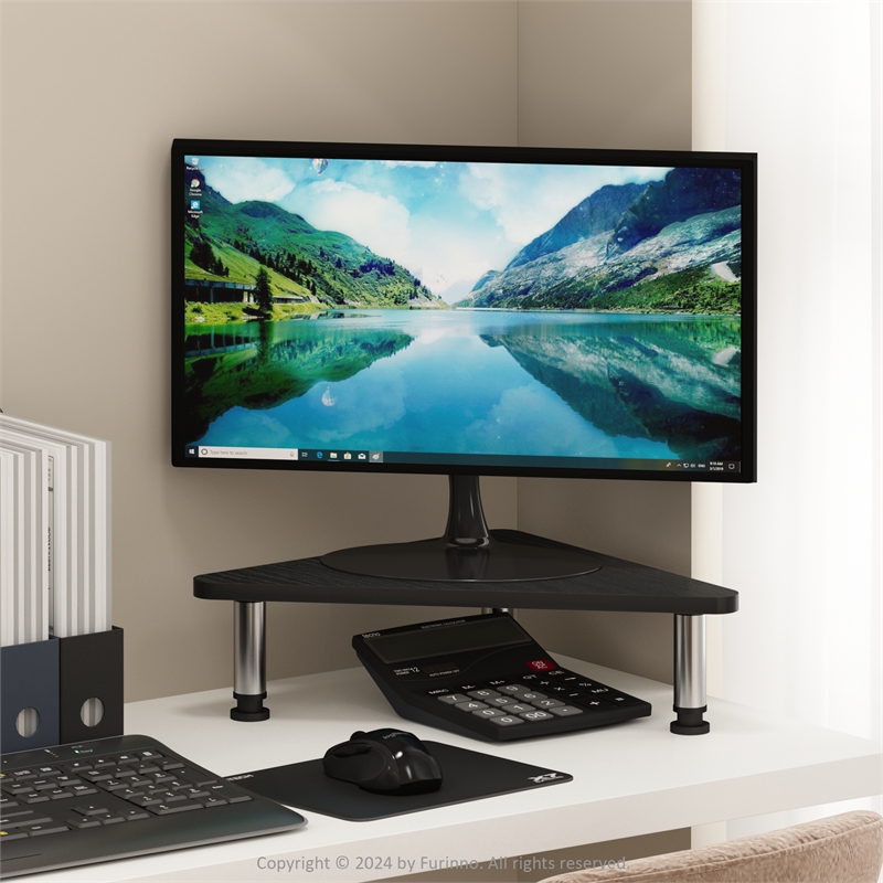Furinno TURN-N-TUBE Corner Monitor Riser Stand in Stainless Steel Tubes