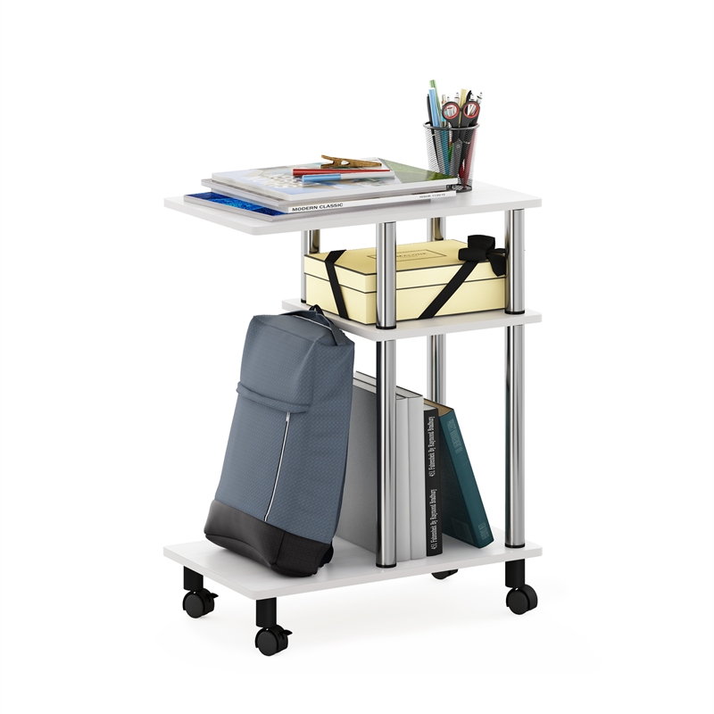 Furinno TURN-N-TUBE U Shape Sofa Side Table with Casters Stainless Steel Tubes