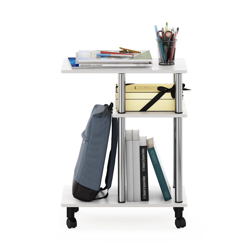 Furinno TURN-N-TUBE U Shape Sofa Side Table with Casters Stainless Steel Tubes