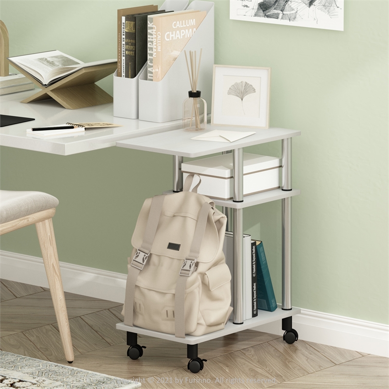 Furinno TURN-N-TUBE U Shape Sofa Side Table with Casters Stainless Steel Tubes