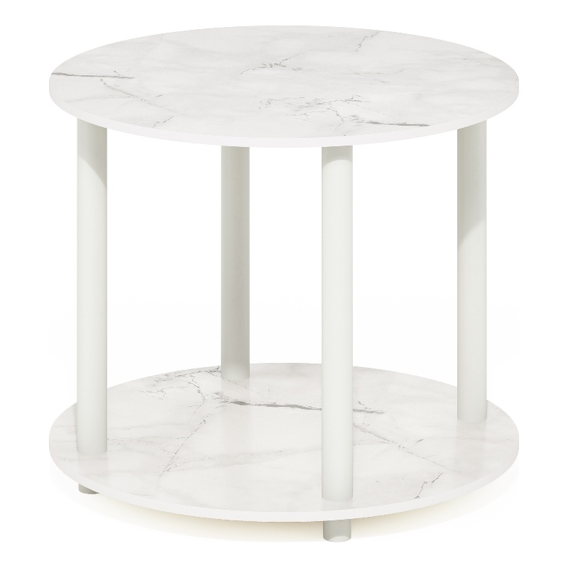 Furinno TURN-N-TUBE Simple Design 2-Tier Round Wooden Coffee Table Marble White