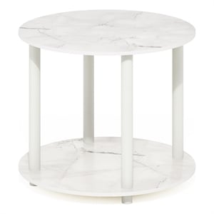 Furinno TURN-N-TUBE Simple Design 2-Tier Round Wooden Coffee Table Marble White