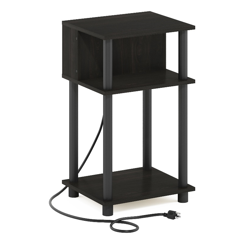 Furinno JUST 3-Tier Turn-N-Tube Open Storage End Table with USB Espresso/Black