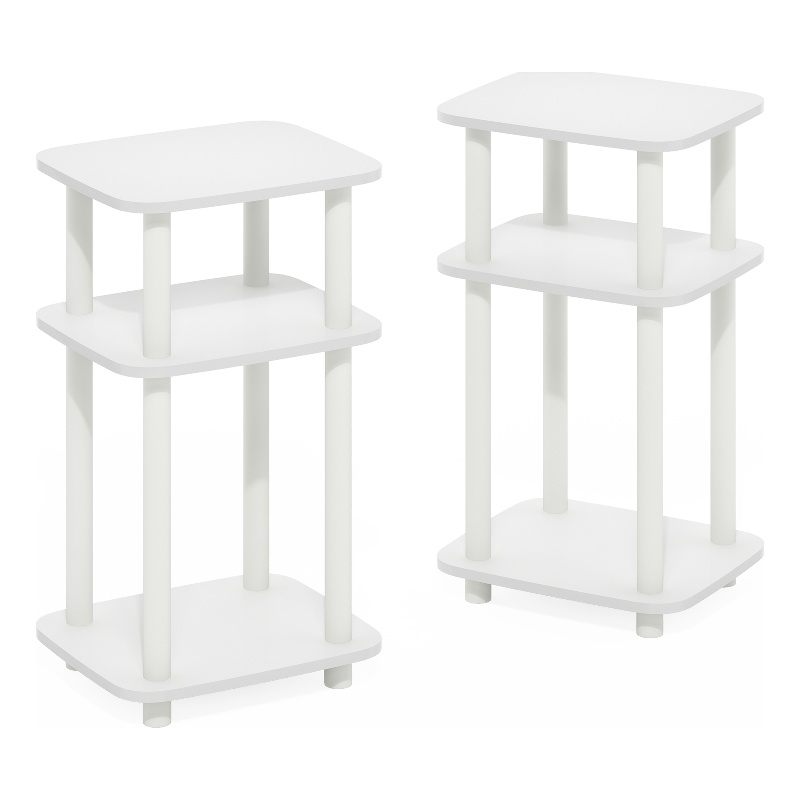 Furinno JUST 3-Tier Turn-N-Tube Curve End Table in Side Table in White/White