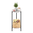 Furinno Besi 2-Tier Modern Tall Round Side End Table with Sturdy Marble White