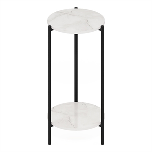 Furinno Besi 2-Tier Modern Tall Round Side End Table with Sturdy Marble White