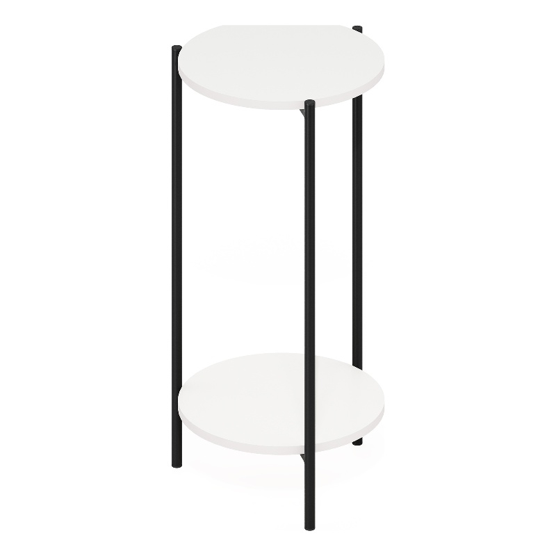 Furinno Besi 2-Tier Modern Tall Round Side End Table with Sturdy White/Black