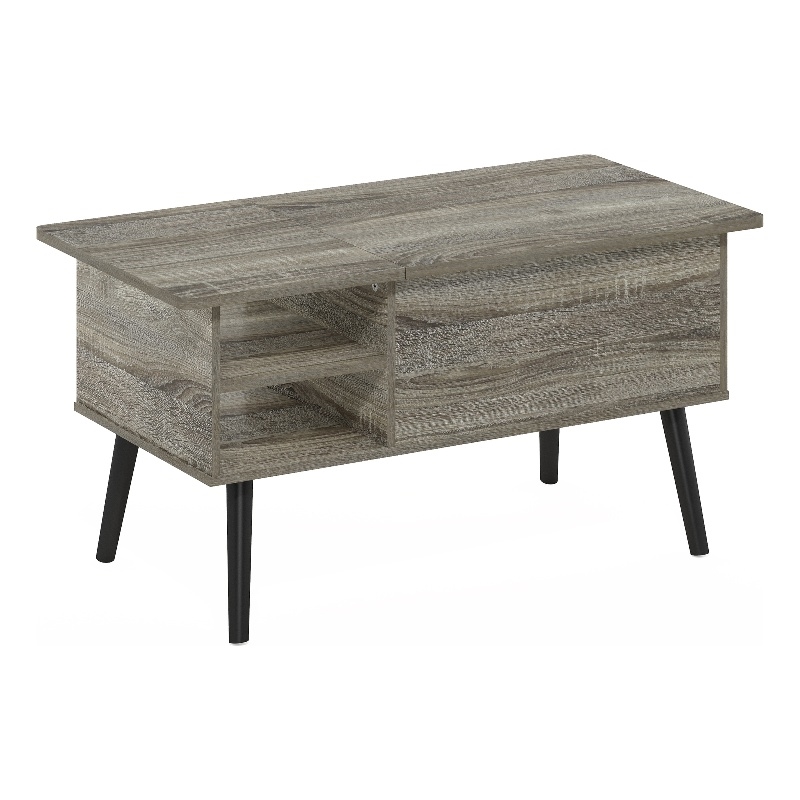 Furinno JENSEN Wooden Leg Lift Top Coffee Table With Hidden French Oak Grey