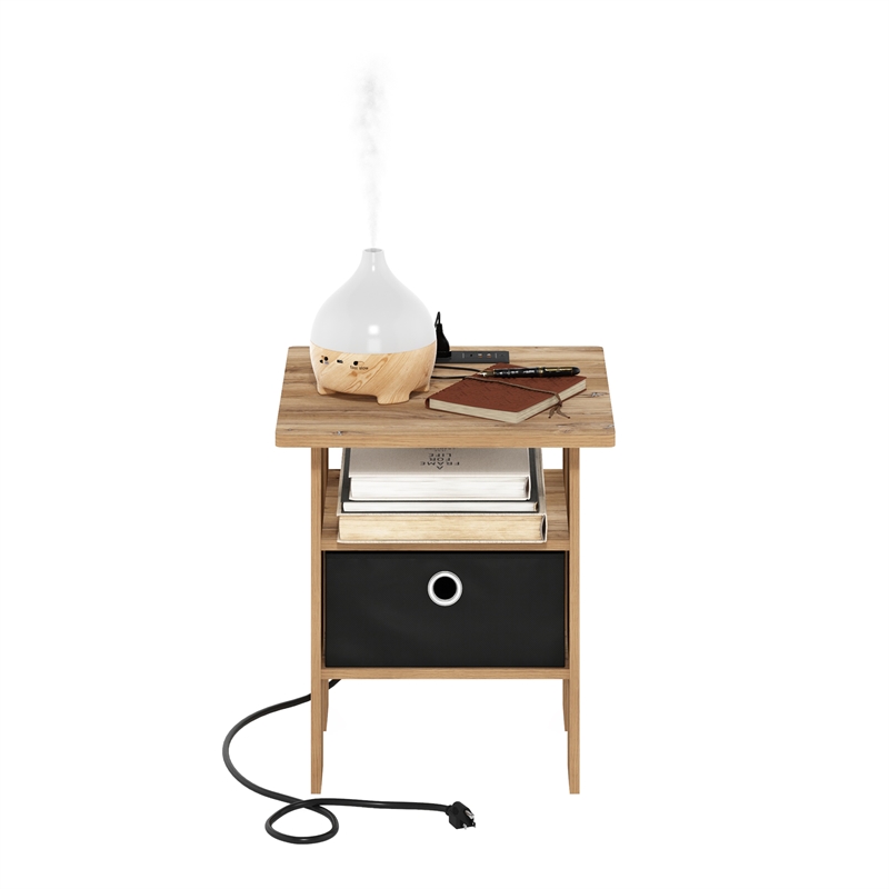 Furinno ANDREY USB and Type-C Port Charging Station End Flagstaff Oak/Black