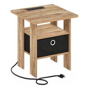 Furinno ANDREY USB and Type-C Port Charging Station End Flagstaff Oak/Black