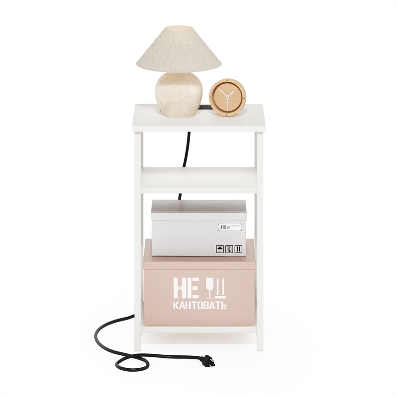 Furinno MORETTI 3-Tier Metal Frame Open Storage Side Table in End White/White