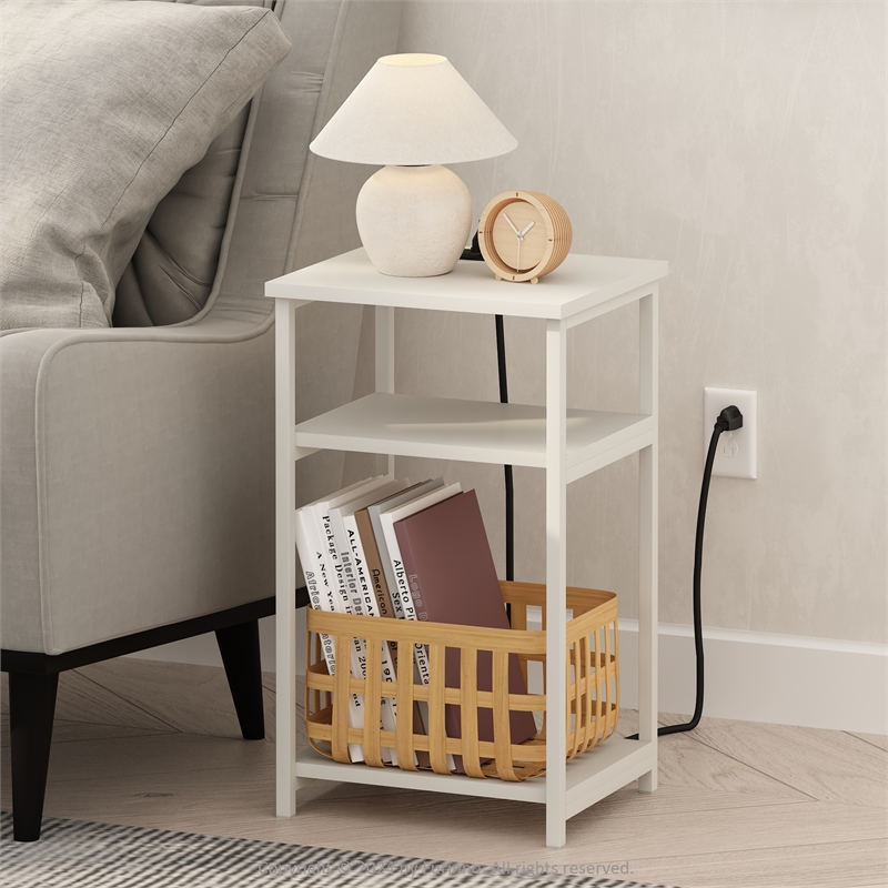 Furinno MORETTI 3-Tier Metal Frame Open Storage Side Table in End White/White