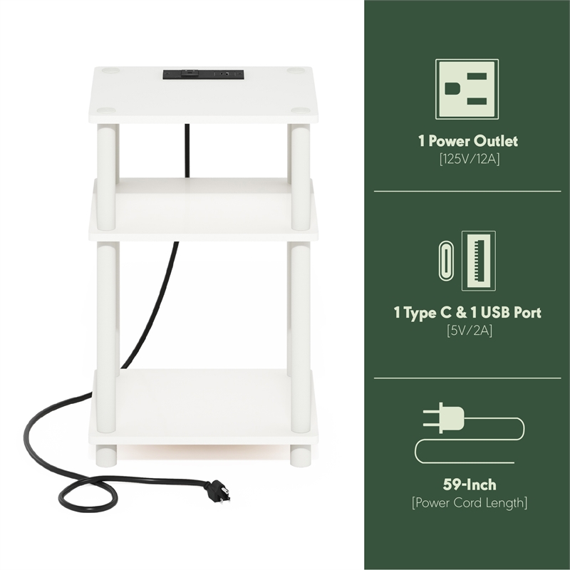 Furinno JUST 3-Tier Turn-N-Tube Open Storage Side Table in End Table White/White