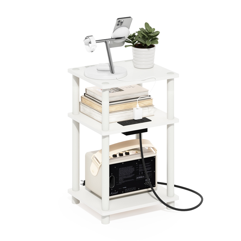 Furinno JUST 3-Tier Turn-N-Tube Open Storage Side Table in End Table White/White
