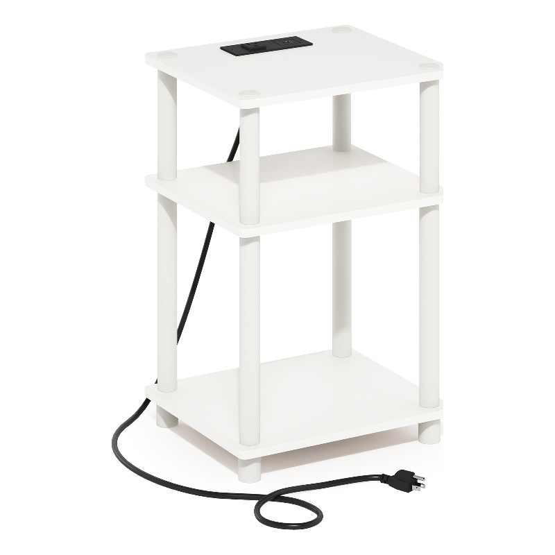 Furinno JUST 3-Tier Turn-N-Tube Open Storage Side Table in End Table White/White
