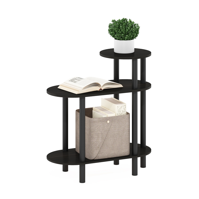 Furinno TURN-N-TUBE 3-Tier Oval Sofa Side Table in End Table with Espresso/Black