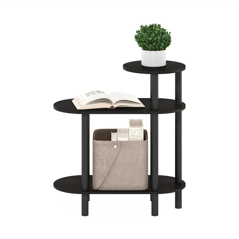 Furinno TURN-N-TUBE 3-Tier Oval Sofa Side Table in End Table with Espresso/Black