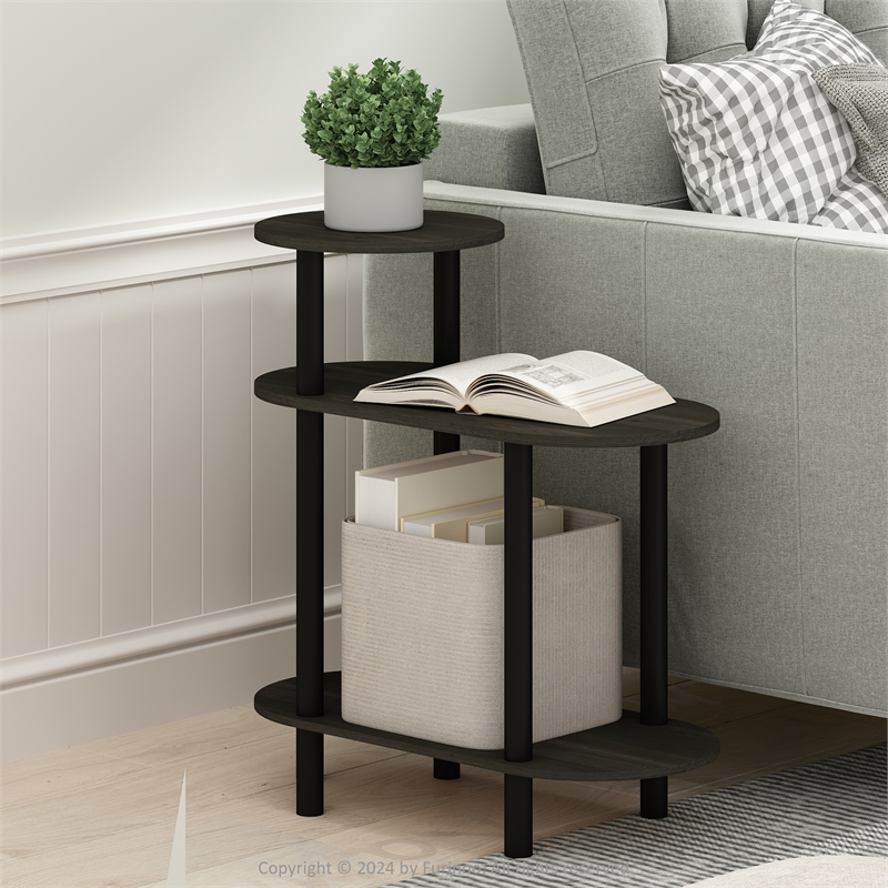 Furinno TURN-N-TUBE 3-Tier Oval Sofa Side Table in End Table with Espresso/Black