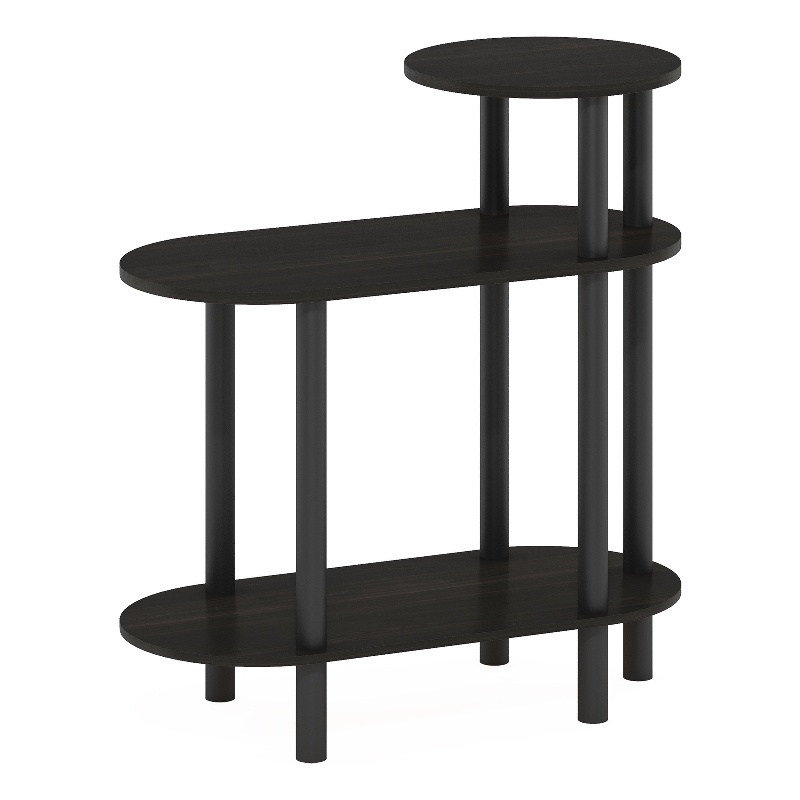 Furinno TURN-N-TUBE 3-Tier Oval Sofa Side Table in End Table with Espresso/Black