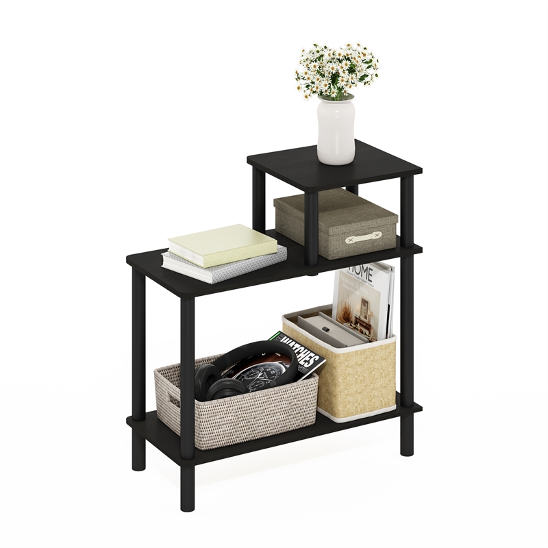 Furinno TURN-N-TUBE 3-Tier Rectangular Sofa Side Table in End Espresso/Black