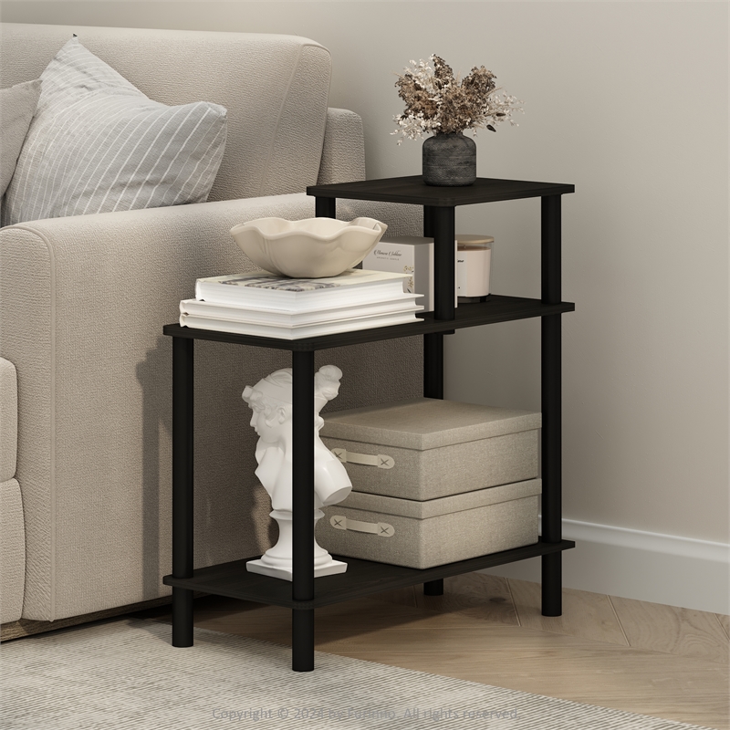 Furinno TURN-N-TUBE 3-Tier Rectangular Sofa Side Table in End Espresso/Black