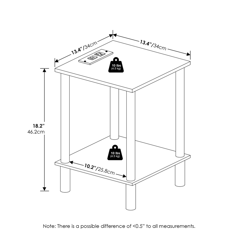 Furinno TURN-N-TUBE 2-Tier Side Table in End Table with USB and White/White