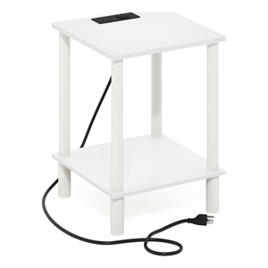 Furinno TURN-N-TUBE 2-Tier Side Table in End Table with USB and White/White