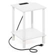 Furinno TURN-N-TUBE 2-Tier Side Table in End Table with USB and White/White
