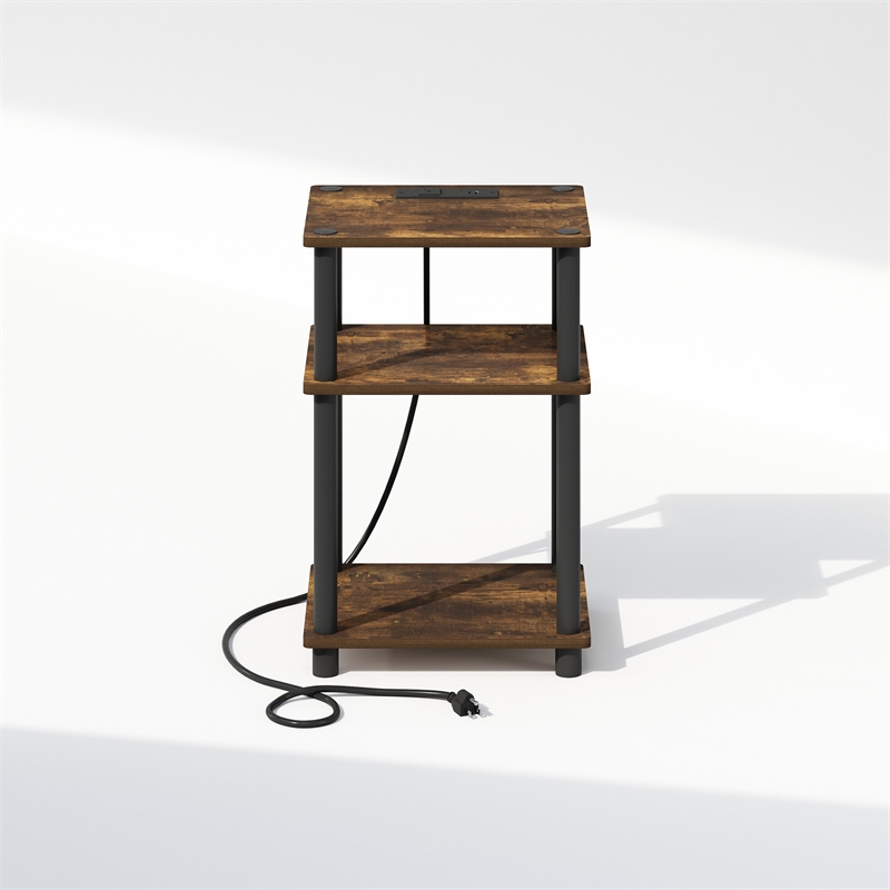 Furinno JUST 3-Tier Turn-N-Tube Open Storage Nighstand in Amber Pine/Black