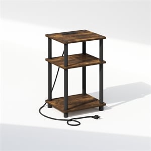 Furinno JUST 3-Tier Turn-N-Tube Open Storage Nighstand in Amber Pine/Black