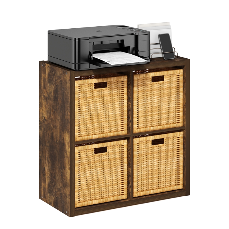 Furinno CUBICLE Open Back Decorative Cube Storage Organizer in 4-Cube Amber Pine