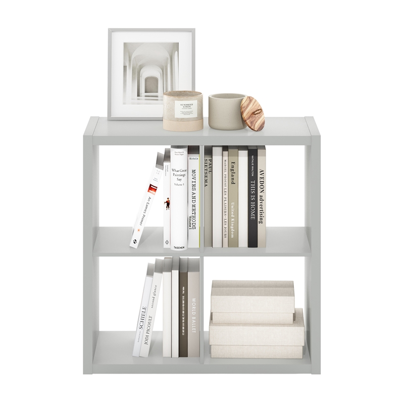 Furinno CUBICLE Open Back Decorative Cube Storage Organizer in 4-Cube Light Grey