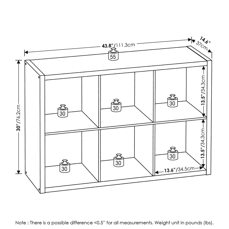 Furinno CUBICLE Open Back Decorative Cube Storage Organizer in 6-Cube Dark Oak
