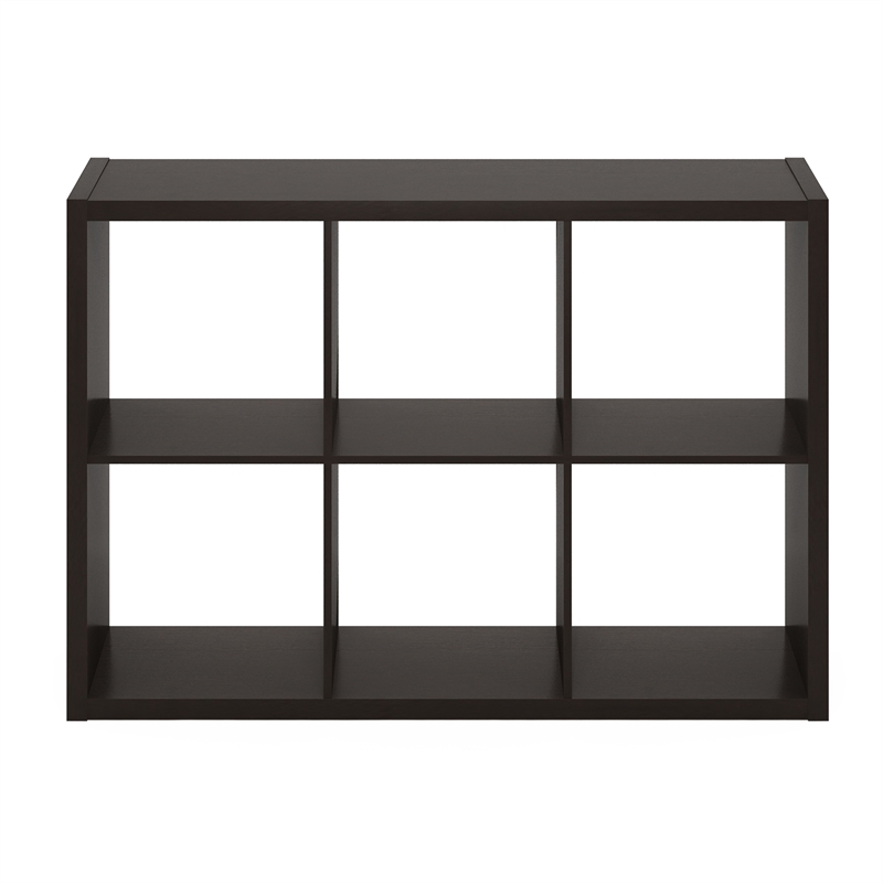 Furinno CUBICLE Open Back Decorative Cube Storage Organizer in 6-Cube Dark Oak