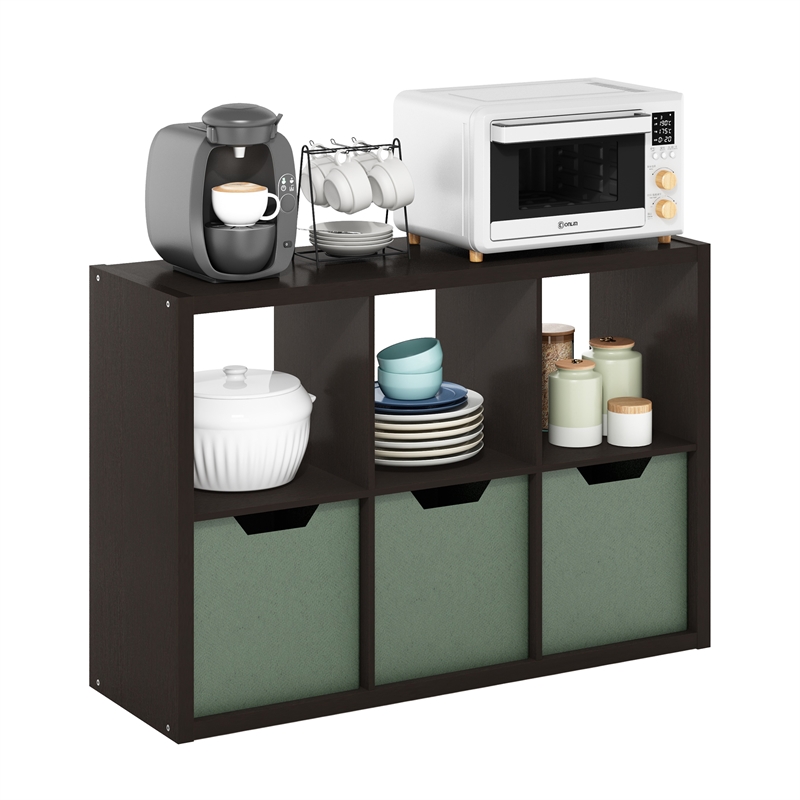 Furinno CUBICLE Open Back Decorative Cube Storage Organizer in 6-Cube Dark Oak