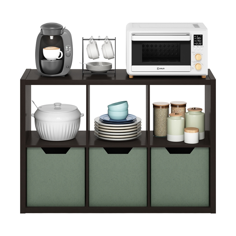 Furinno CUBICLE Open Back Decorative Cube Storage Organizer in 6-Cube Dark Oak