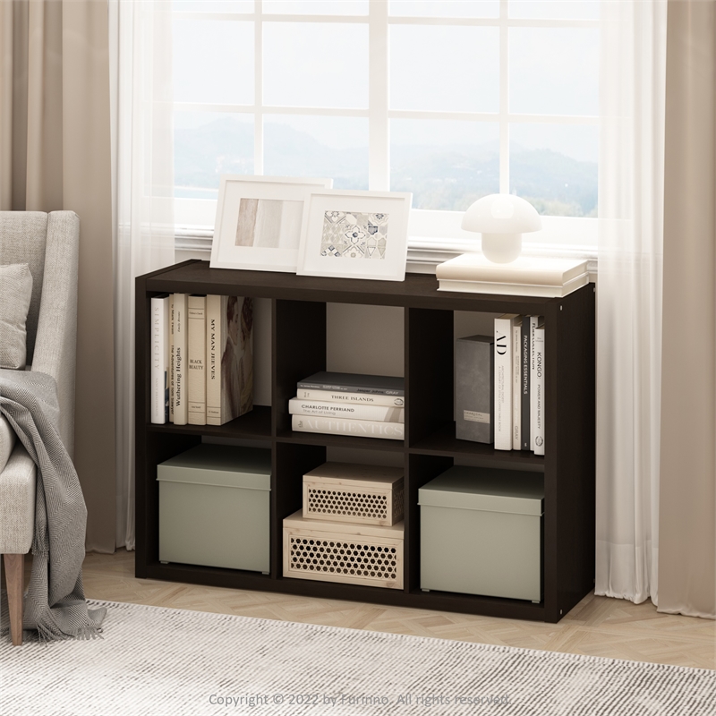 Furinno CUBICLE Open Back Decorative Cube Storage Organizer in 6-Cube Dark Oak