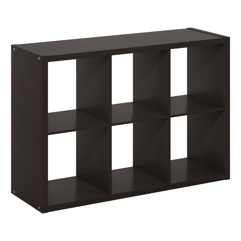 Furinno CUBICLE Open Back Decorative Cube Storage Organizer in 6-Cube Dark Oak