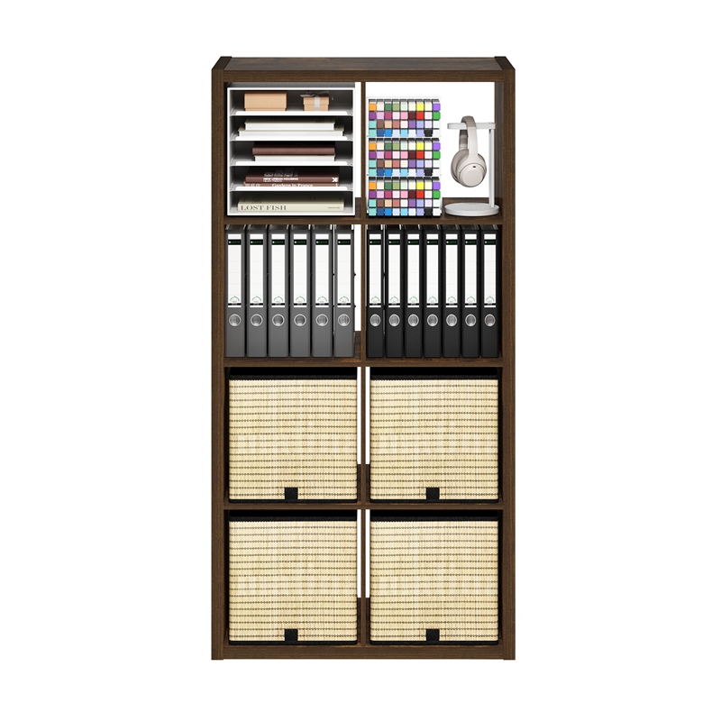 Furinno CUBICLE Open Back Decorative Cube Storage Organizer in 8-Cube Amber Pine